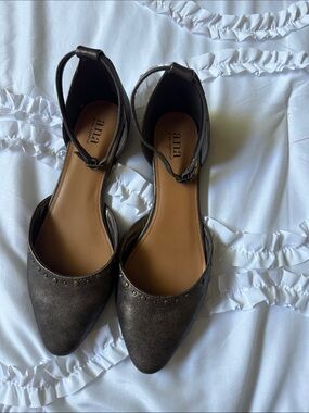 a.n.a Metallic Bronze Pointed-Toe Ankle-Strap Flats
